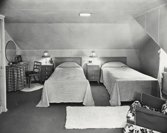 Vintage photograph. Ceiling in bedroom of attic remodeling project