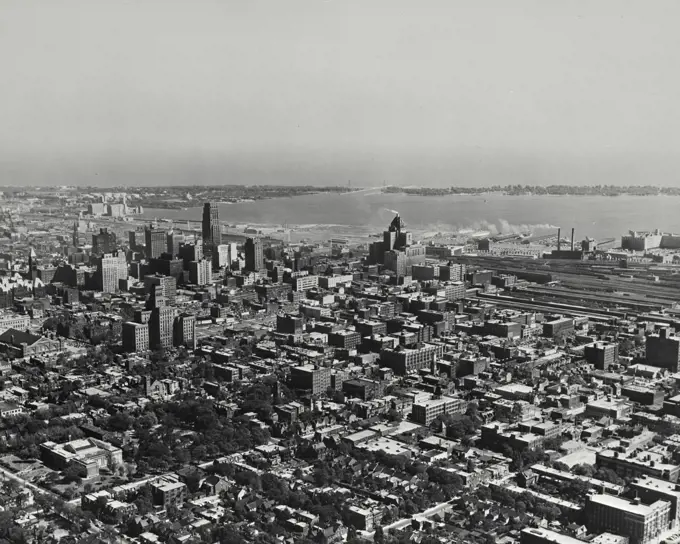 Air view of Toronto looking south east across the business district