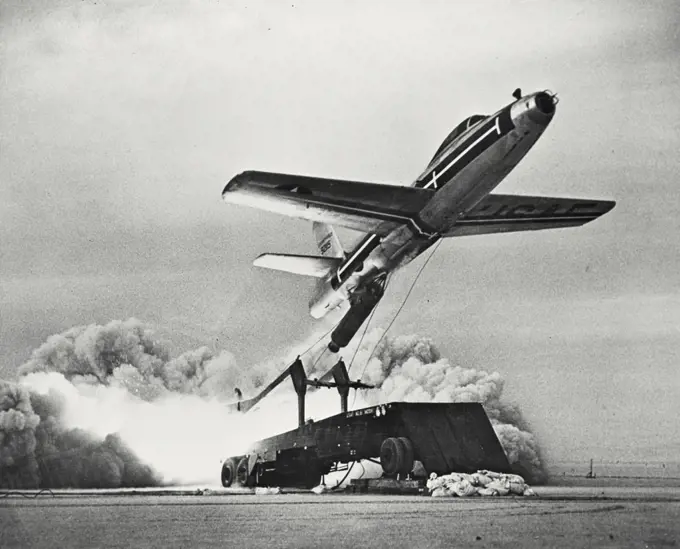 Martin Aircraft Air Force jet fighter, first piloted plane to be airborne from a zero-length launcher