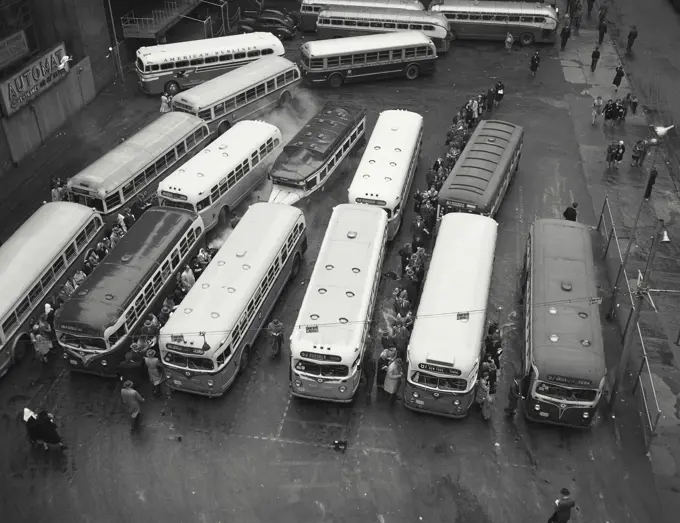 Vintage photograph. Bus terminal