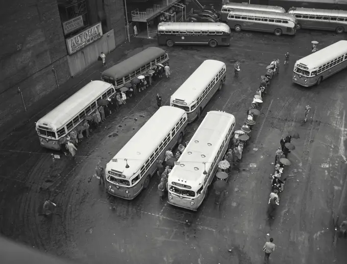 Vintage photograph. Bus terminal