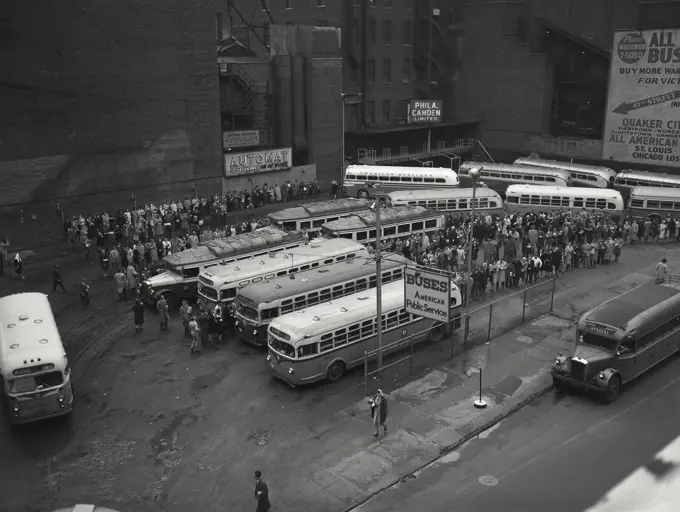 Vintage photograph. Bus terminal