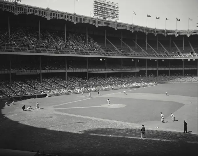 Vintage photograph. Baseball game at Yankee Stadium