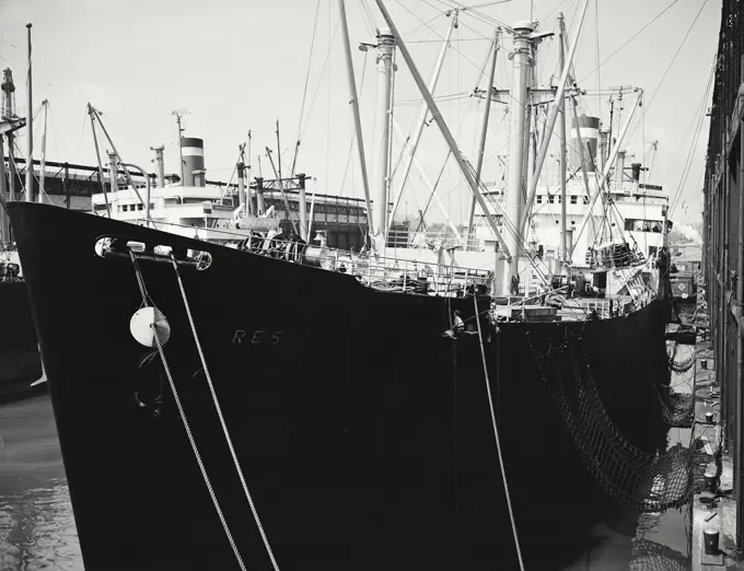 Vintage photograph. Ship at Hudson River pier. SS America