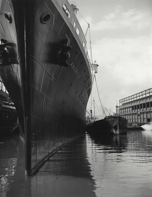 Vintage photograph. Ship at Hudson River pier. SS America