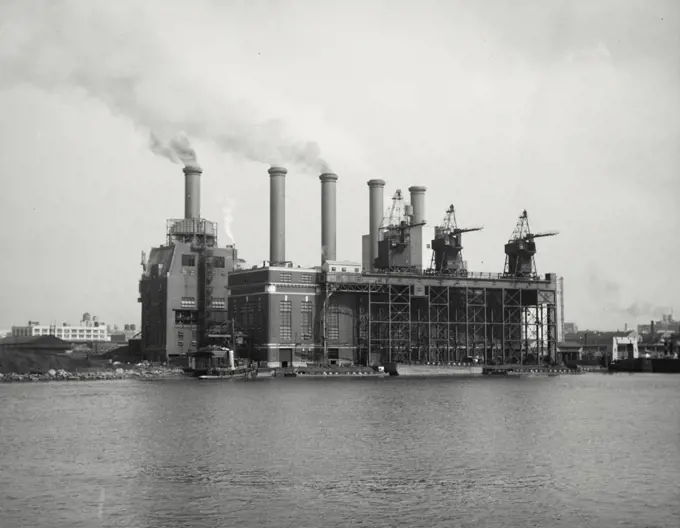 Vintage photograph. Industrial building on East River, New York City, New York