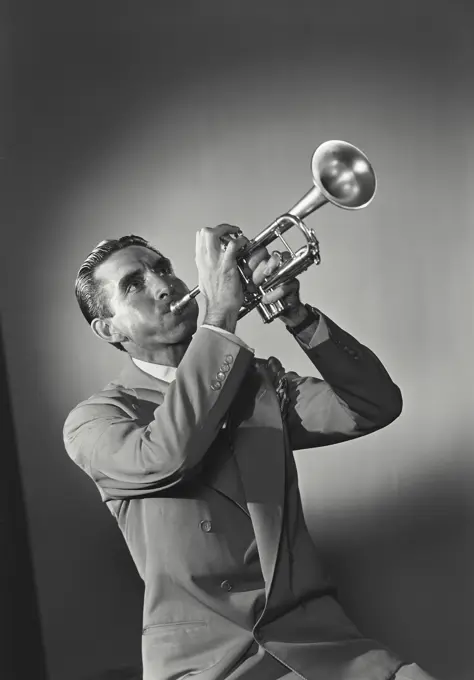 Vintage photograph. Man playing trumpet