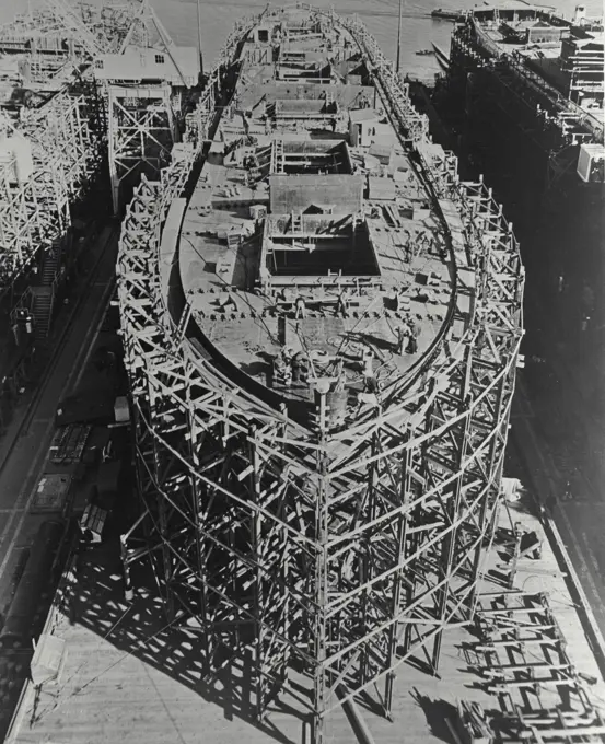 Vintage photograph. Liberty ship on the ways