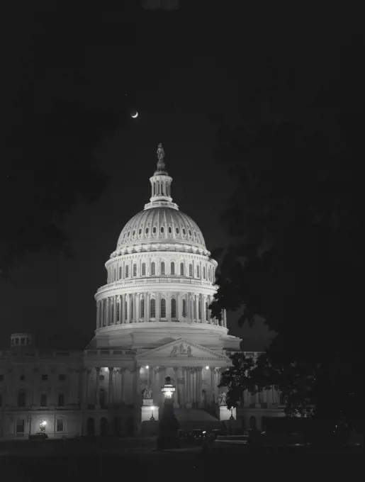 Vintage photograph. Capitol Building at night