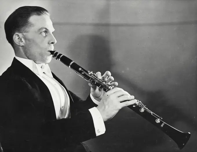 Vintage photograph. The clarinet in Thomas Beecham Royal Philharmonic Orchestra