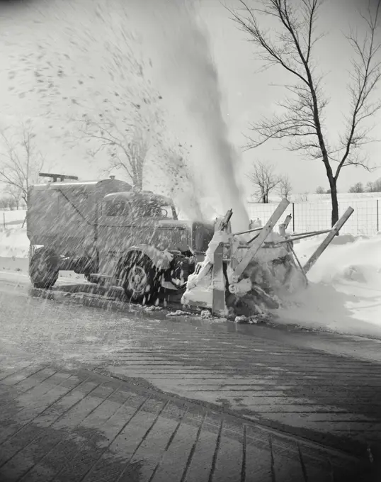 Vintage photograph. Snow plow in winter