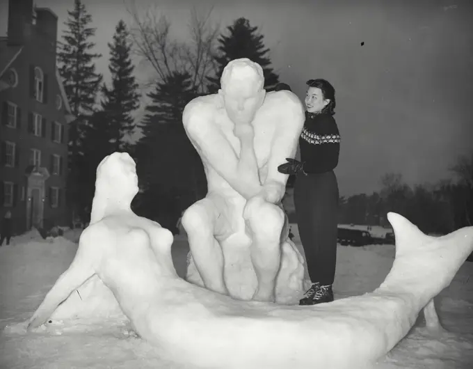 Vintage photograph. Snow sculptures at Dartmouth Winter Carnival