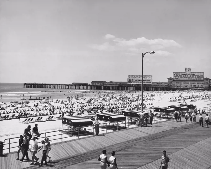 High angle view of tourists on the beach, Atlantic City, New Jersey, USA