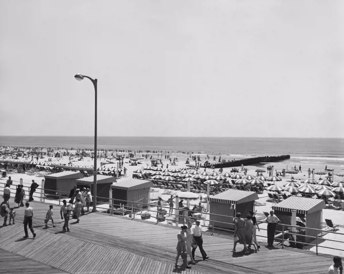 High angle view of tourists on the beach, Atlantic City, New Jersey, USA