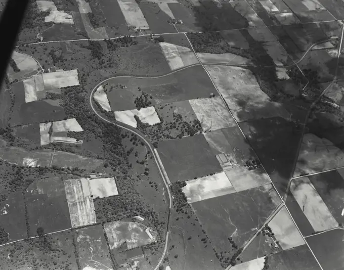 Aerial view of area south of Richmond, Indiana. A turn in the Pennsylvania Railroad, Cincinnati Division is shown in center