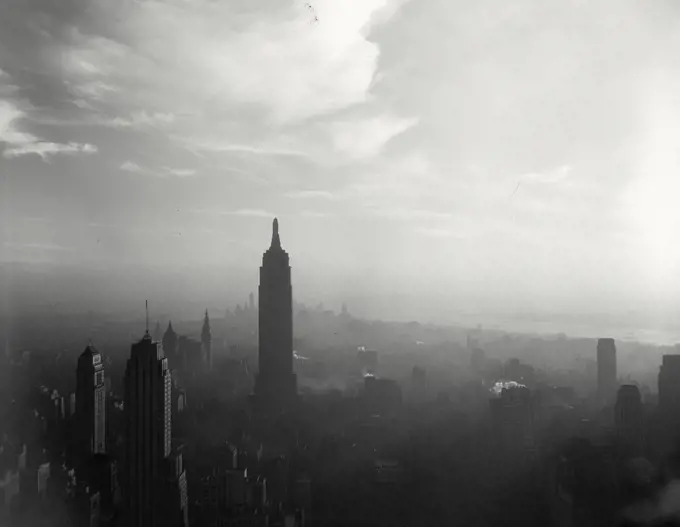 The Empire State Building silhouette viewed from Radio City Tower