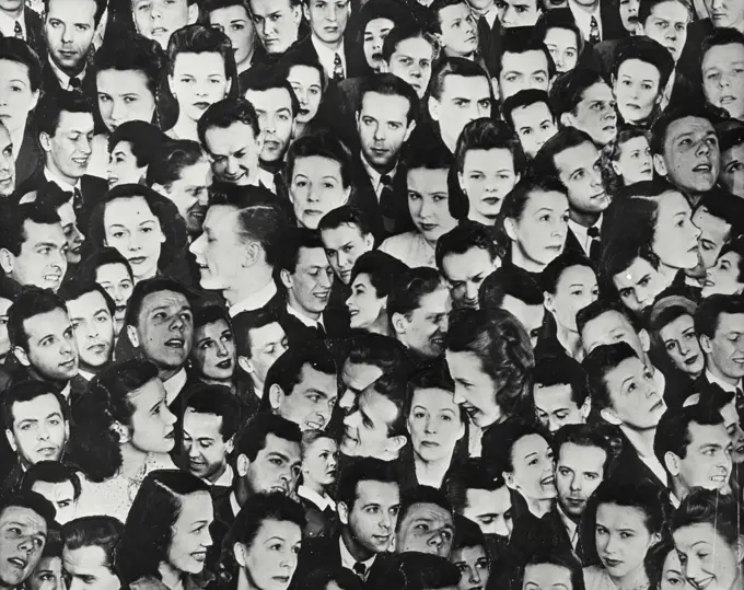 Crowd montage of various cutout male and female faces