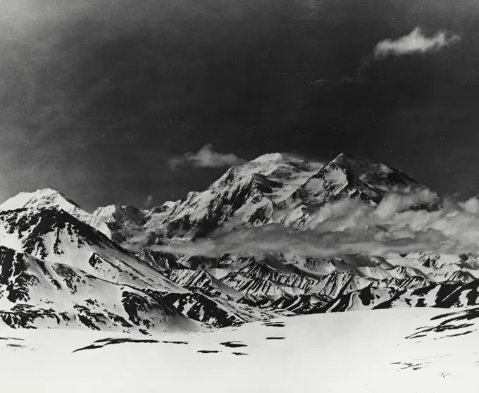 Vintage photograph. Mt. McKinley is the highest in the world above own base.