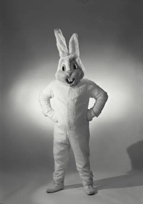 Vintage Photograph. Person in bunny suit with hands on hips