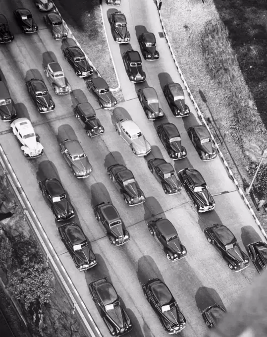 High angle view of cars moving on the road, West Side Highway, New York City, New York State, USA