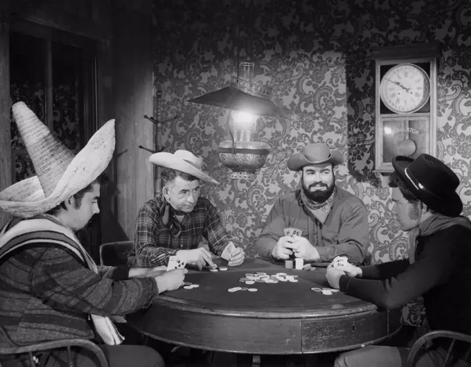 Cowboys playing poker in a casino