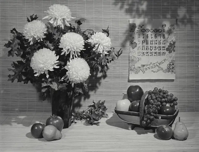 Vintage Photograph. Bouquet of flowers and fruit. Frame 3