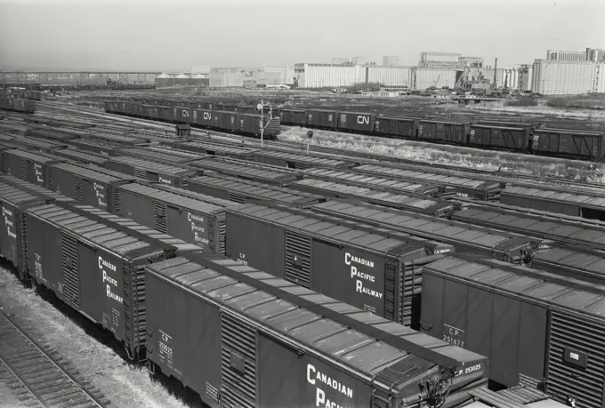 Vintage Photograph. Grain Cars arriving at Port Arthur, Ontario, Canada.