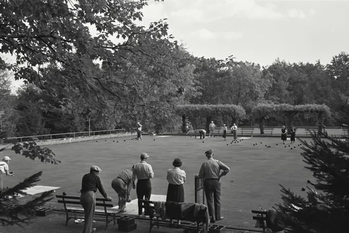 Vintage Photograph. People seen lawn bowling.