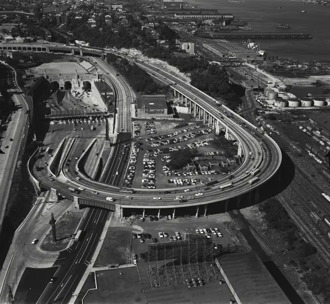 Vintage Photograph. Aerial view of entrance to Lincoln Tunnel, New Jersey side, Frame 2