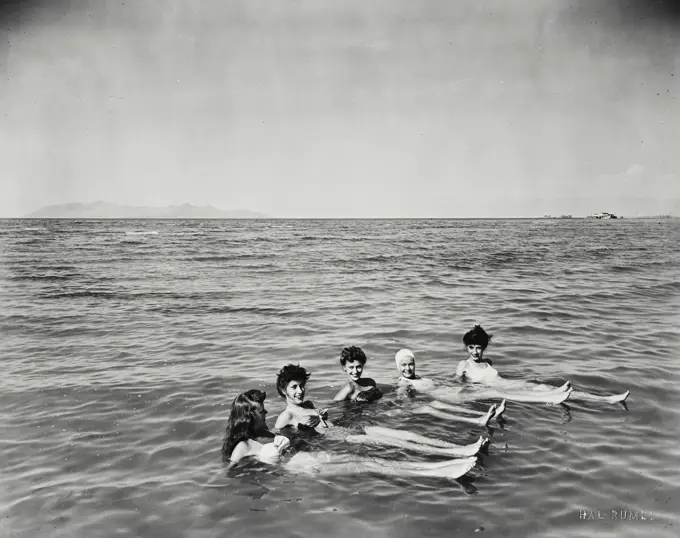 Vintage Photograph. Five women floating in the Great Salt Lake.