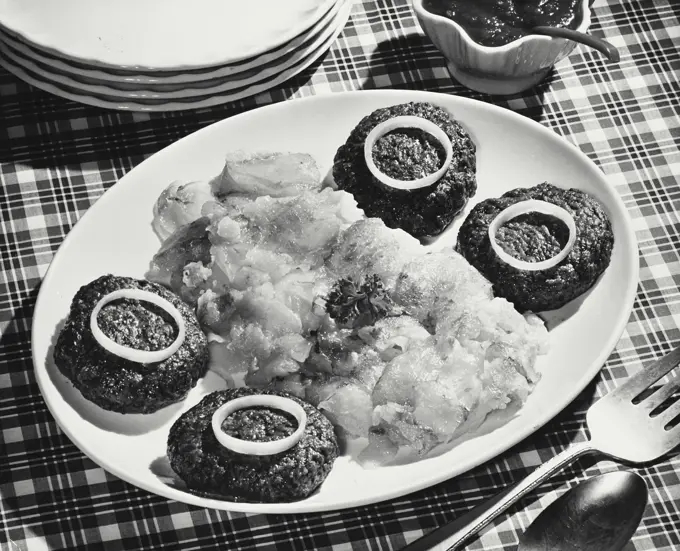 Vintage Photograph. Buckaroo potatoes and hamburgers