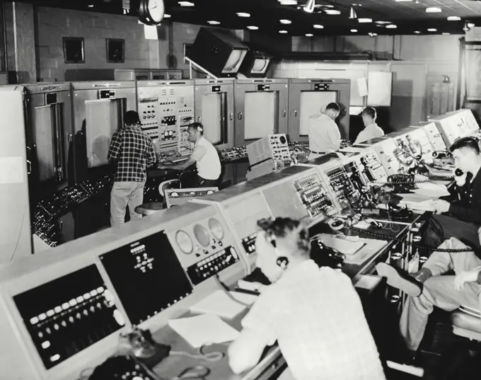 Vintage Photograph. Central control room for missile.