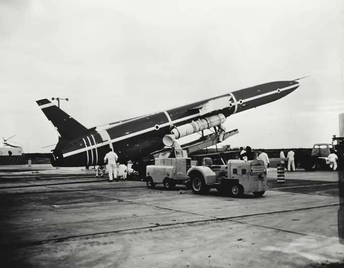 Vintage Photograph. Snark missile seen on pad. Frame 1.