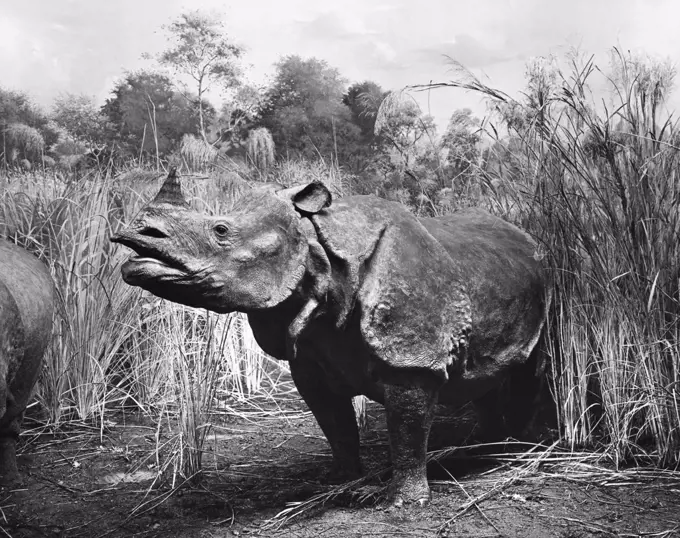 Statue of a Great Indian Rhinoceros in a museum, American Museum of Natural History, New York City, New York, USA