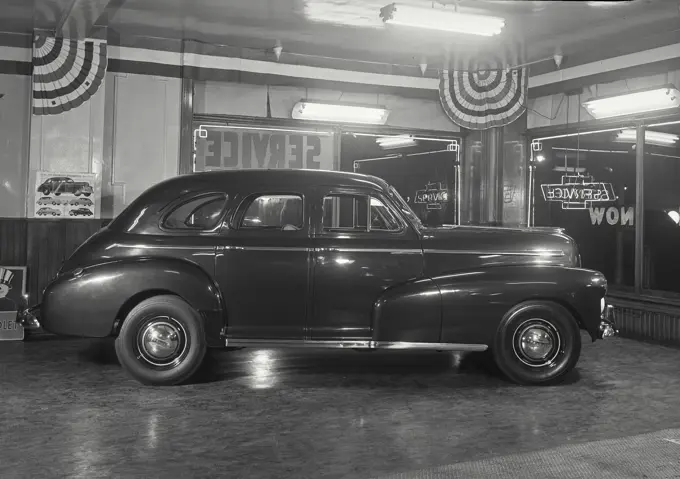 1946 Chevrolet Stylemaster inside car dealership