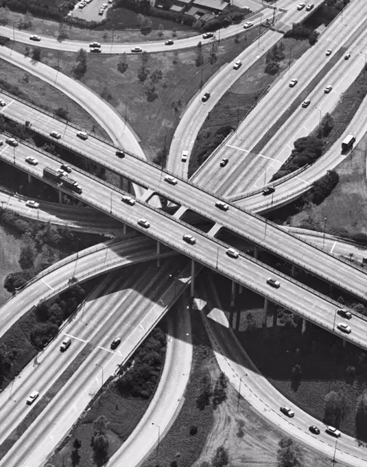 Aerial view of cars moving on a highway, Los Angeles, California, USA