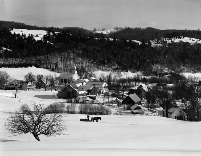 USA, Vermont, Topsham, village in winter