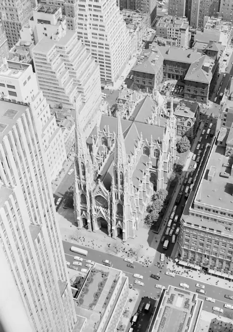 USA, New York State, New York City, Looking down on St. Patrick's cathedral from Radio City