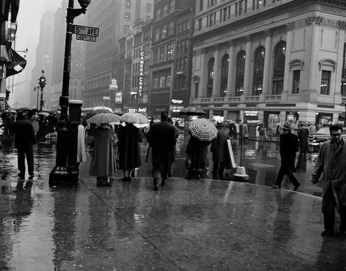 USA, New York State, New York City, Rainy day street scene on 42nd Street