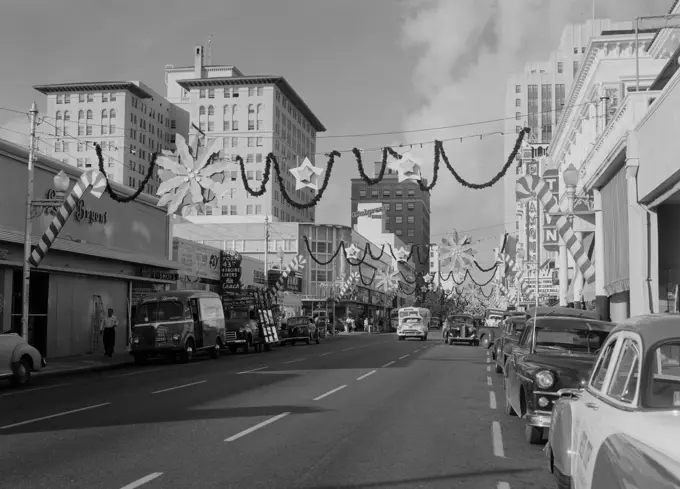 USA, Florida, Miami, Flagler Street, Christmas decoration