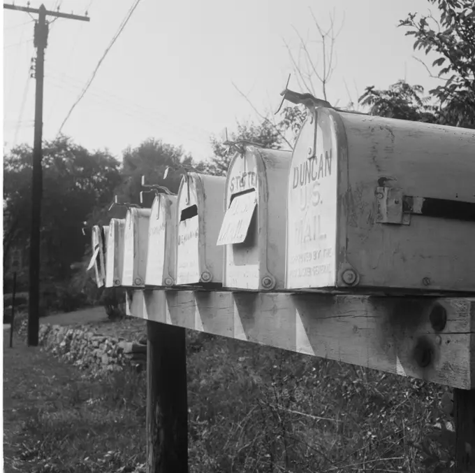 USA, Row of rural mail boxes