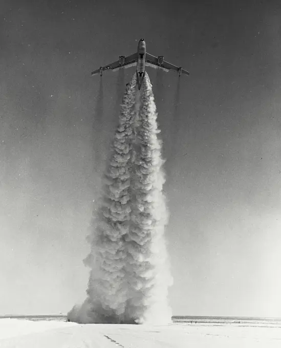 Vintage Photograph. Boeing XB-47 Stratojet seen taking off from runway