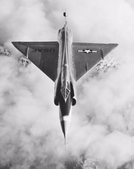 High angle view of a fighter plane in flight, F-102A Delta Dagger, Jet Interceptor