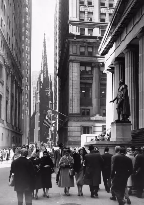 Crowd in a street in front of a stock exchange, New York Stock Exchange, Manhattan, New York City, New York, USA