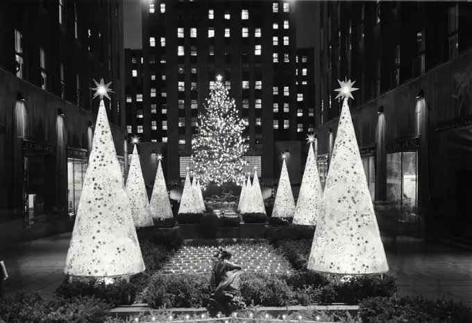 Vintage Photograph. Christmas decorations at Rockefeller Center. Frame 3