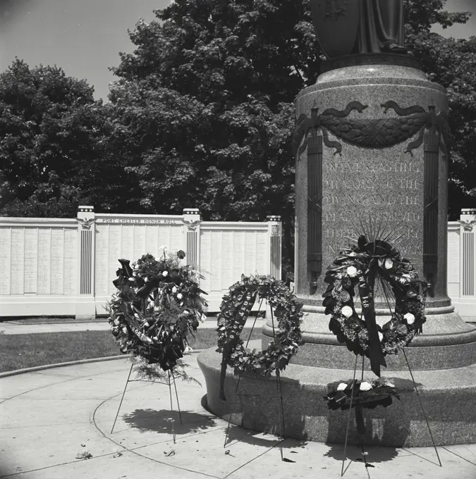 Vintage Photograph. Port Chester New York Memorial Day remembrance statue.