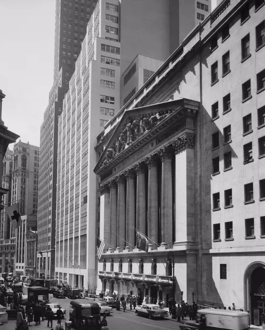 Facade of a stock exchange, New York Stock Exchange, Wall Street, Manhattan, New York City, New York, USA