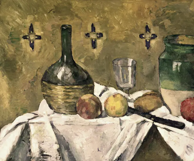 Flask, Glass & Fruit 1877 Paul Cezanne (1839-1906 French) Oil on canvas Solomon R. Guggenheim Museum, New York, USA