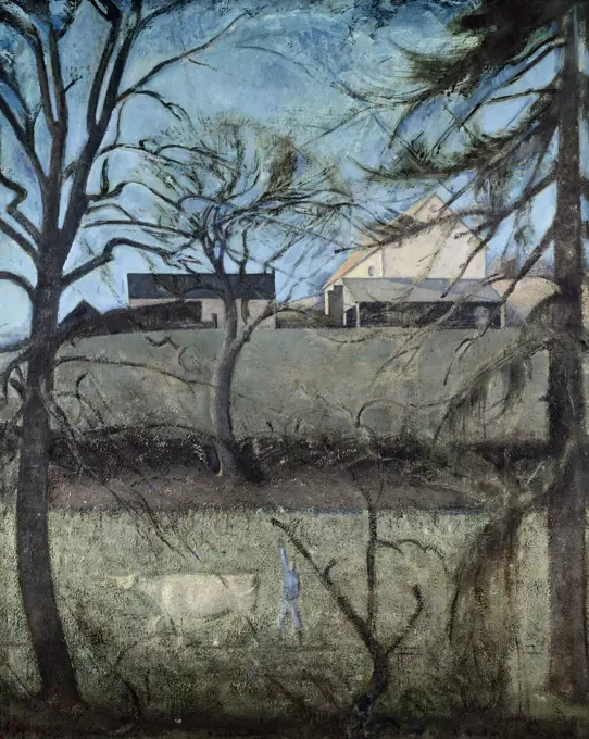 Big Landscape With Cow by Balthus, oil on canvas, 1958-60, 1908-2001, USA, New York State, New York City, Pierre Matisse Gallery