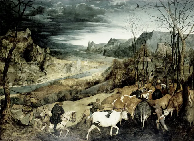 Return of the Herd 1565 Pieter Bruegel the Elder (ca.1525-1569/Flemish) Oil on Wood Panel Kunsthistorisches Museum, Vienna, Austria